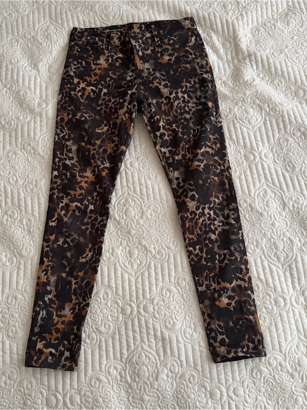 AG Adriano Goldschmied The Farrah Skinny Ankle Leopard Camo Print Jeans